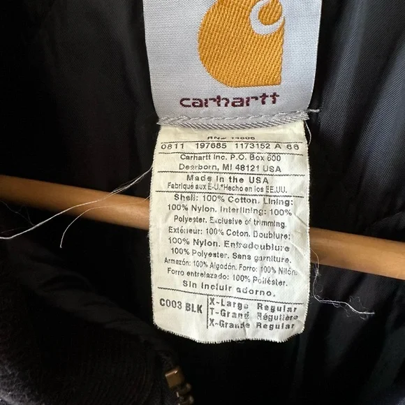 Vintage Carhartt C003 BLK Duck Quilted Lined Canvas Jacket Size XL Made In USA - Picture 3 of 12